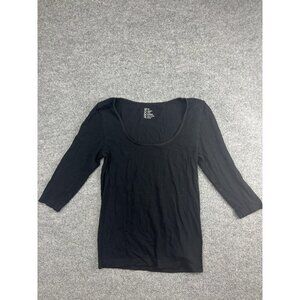 Boody Shirt Womens Medium Black 3/4 Sleeve Scoop Neck Stretchy Bamboo Blend Top
